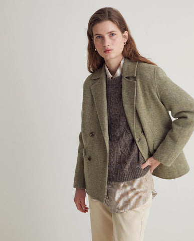 Yerse Herringbone Double Breasted Jacket, Green