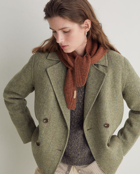 Yerse Herringbone Double Breasted Jacket, Green