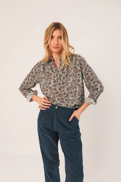 Indi and Cold Cotton Shirt, Print on Sage