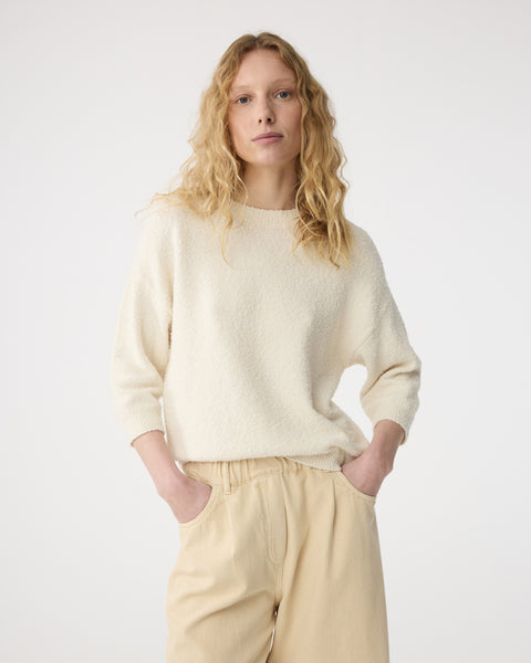 Knit-Ted Valerie Cotton Knit, Ivory - Flax In Bloom