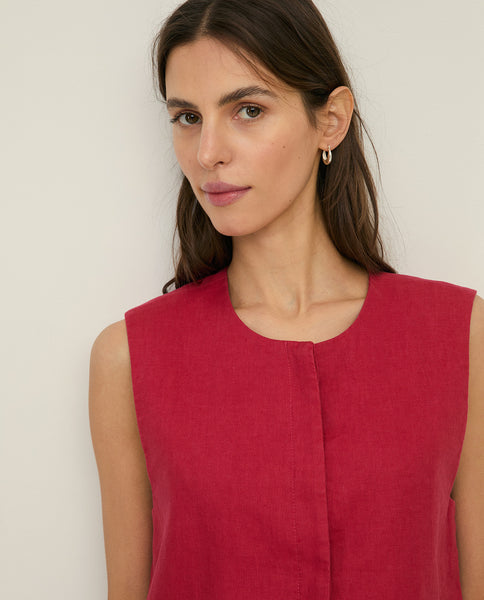 Yerse Linen Waistcoat, Raspberry - Flax In Bloom