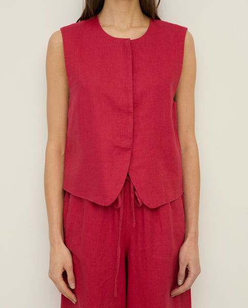Yerse Linen Waistcoat, Raspberry - Flax In Bloom