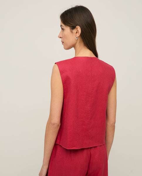 Yerse Linen Waistcoat, Raspberry - Flax In Bloom