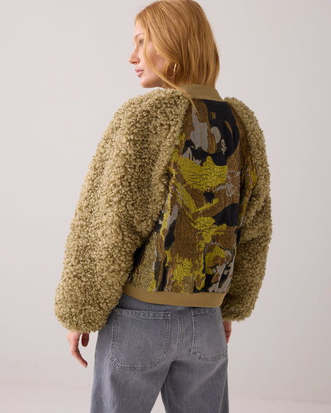 SUMMUM Jacquard Bomber Jacket, Green Lentil