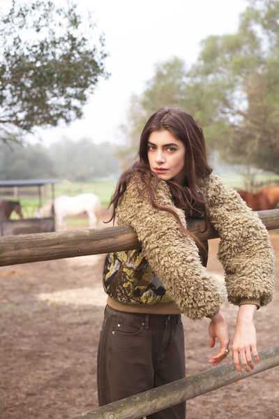 SUMMUM Jacquard Bomber Jacket, Green Lentil