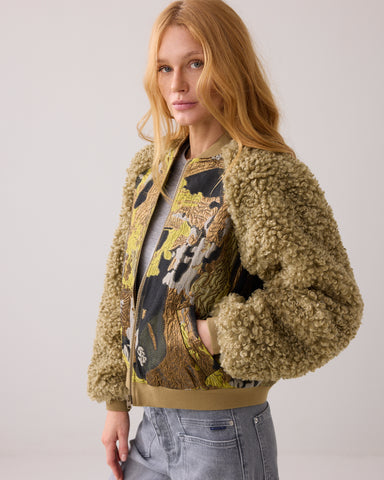 SUMMUM Jacquard Bomber Jacket, Green Lentil