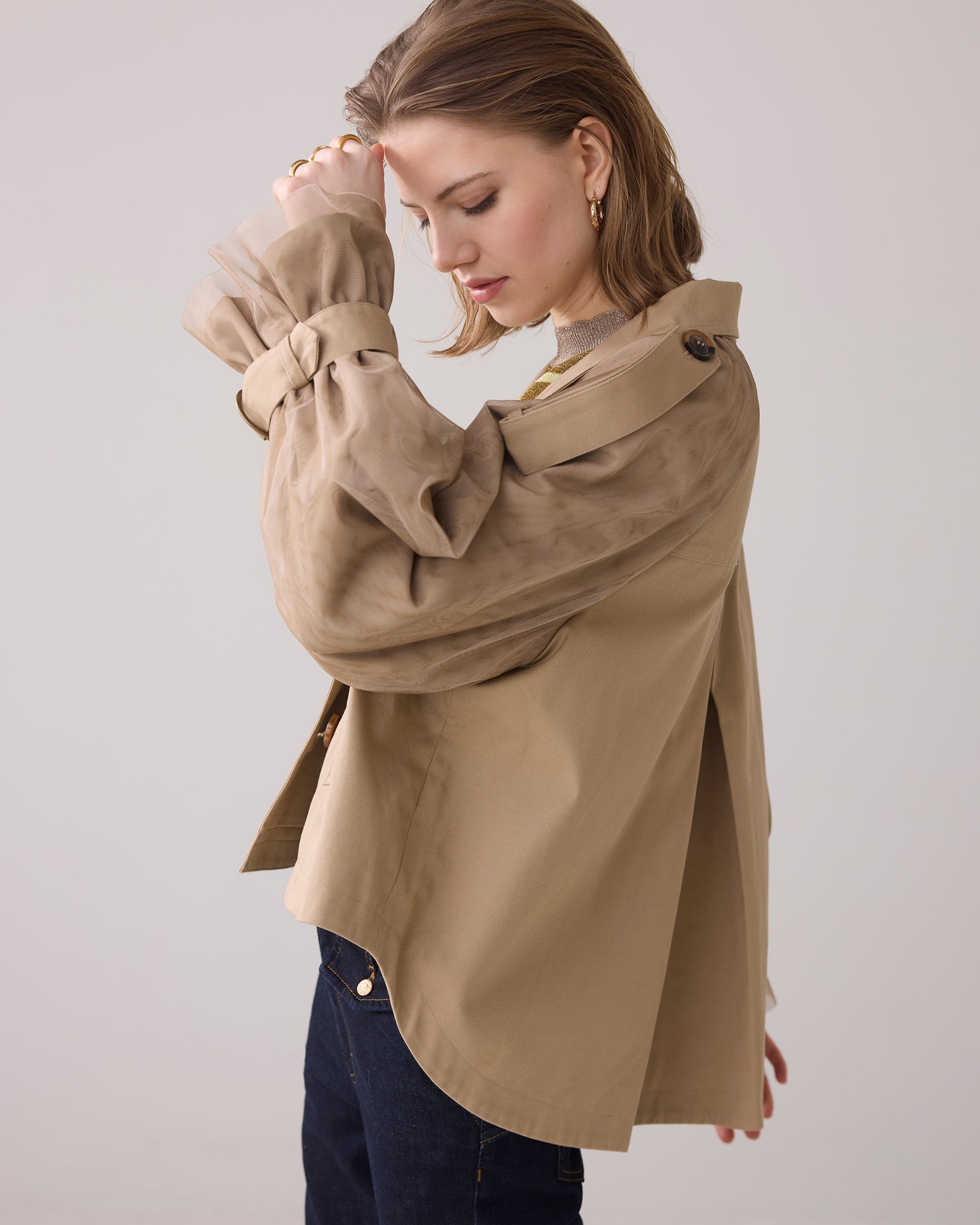 SUMMUM Short Trench Coat, Khaki