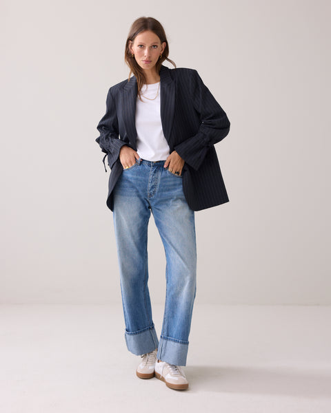 SUMMUM Boyfriend Pinstripe Blazer, Midnight Blue
