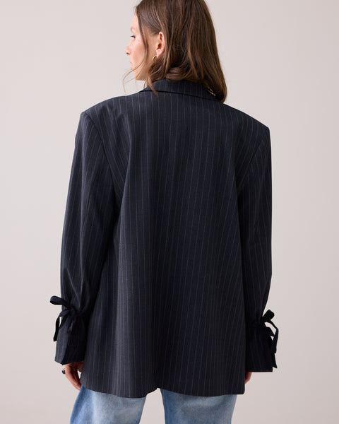 SUMMUM Boyfriend Pinstripe Blazer, Midnight Blue