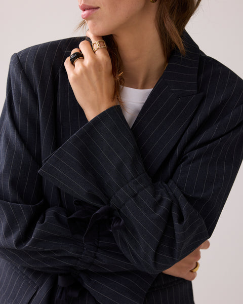 SUMMUM Boyfriend Pinstripe Blazer, Midnight Blue