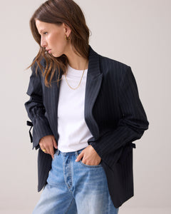 SUMMUM Boyfriend Pinstripe Blazer, Midnight Blue