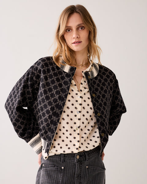 SUMMUM Reversible Striped Jacket, Black Ivory