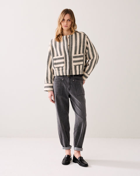 SUMMUM Reversible Striped Jacket, Black Ivory