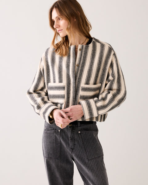 SUMMUM Reversible Striped Jacket, Black Ivory