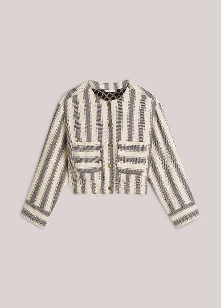 SUMMUM Reversible Striped Jacket, Black Ivory