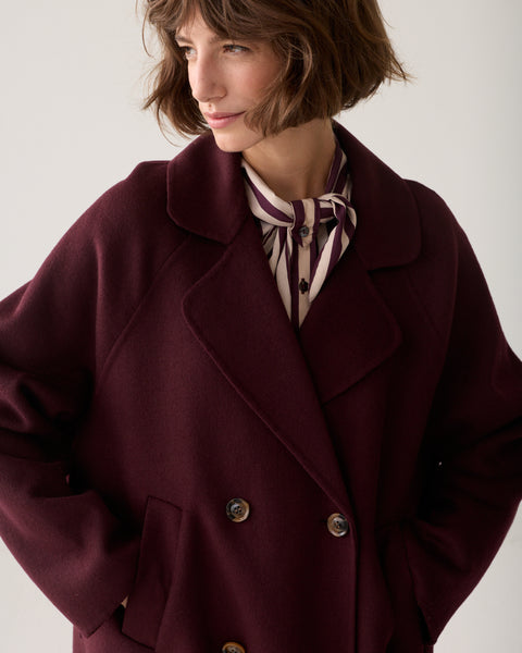 SUMMUM Classic Wool Coat, Dark  Burgundy