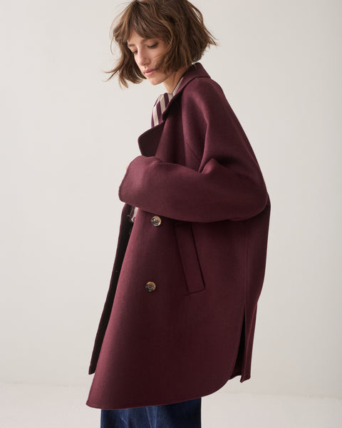 SUMMUM Classic Wool Coat, Dark  Burgundy