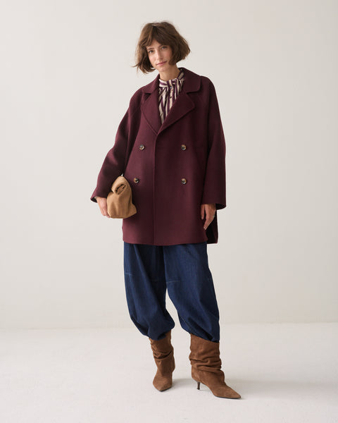 SUMMUM Classic Wool Coat, Dark  Burgundy