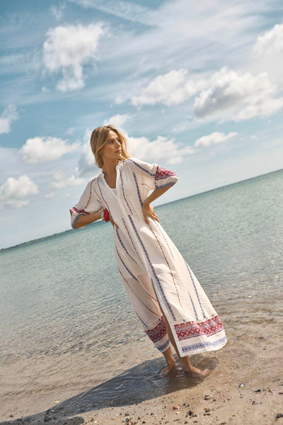 Costa Mani Hyacinth Dress, Blue and Red Combi