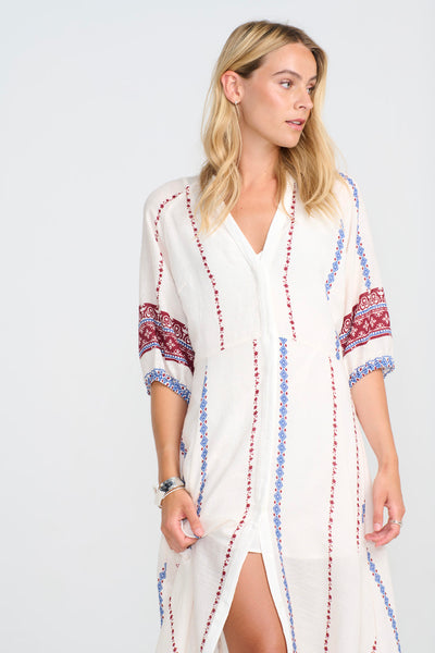 Costa Mani Hyacinth Dress, Blue and Red Combi