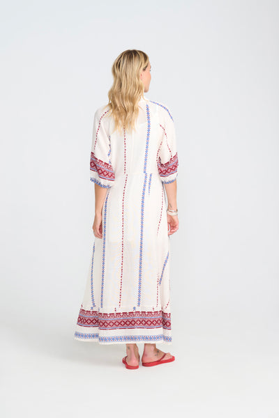 Costa Mani Hyacinth Dress, Blue and Red Combi