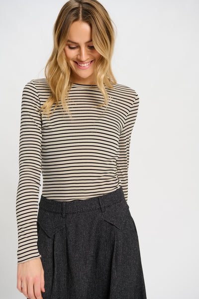 Costa Mani Clematis T-shirt, Black and Sand Stripe