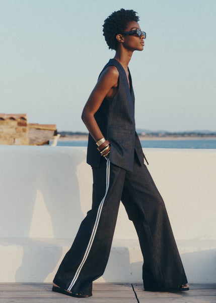 La Fée Maraboutée Fes Trousers, Dark Denim - Flax In Bloom