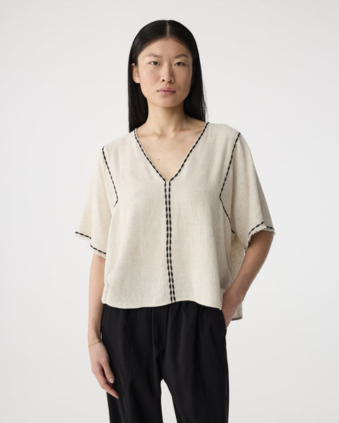 Knit-Ted Noor Linen Blend Blouse, Natural