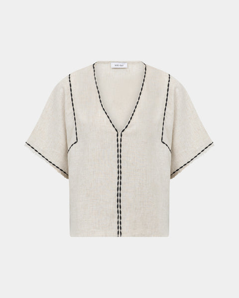 Knit-Ted Noor Linen Blend Blouse, Natural