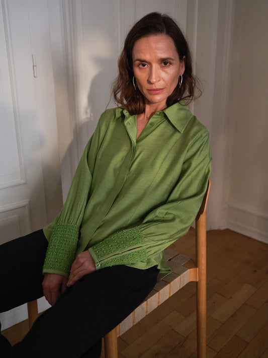 Pieszak Viola Beaded Shirt, Stunning Green