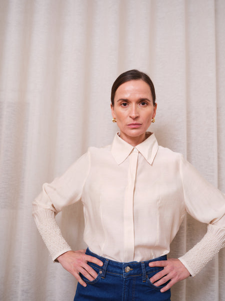 Pieszak Viola Beaded Shirt, Oyster White