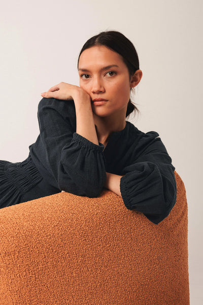 Indi and Crepe Cotton Dress, Navy