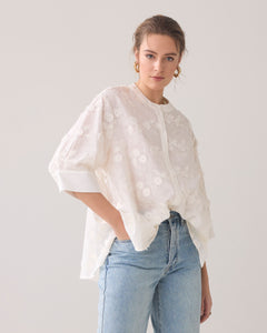 SUMMUM 3D Flower Cotton Blouse, Off White