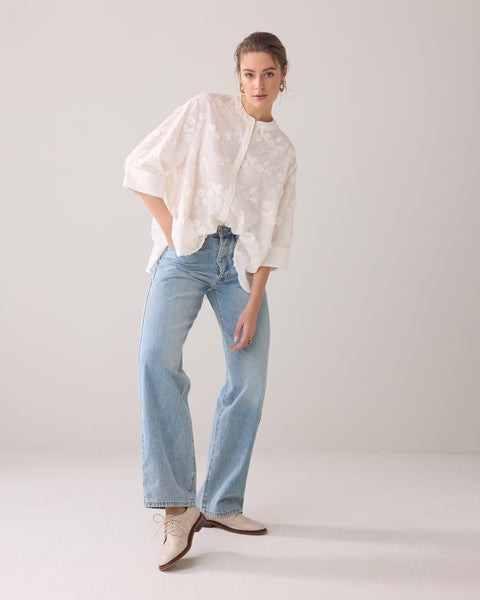 SUMMUM 3D Flower Cotton Blouse, Off White