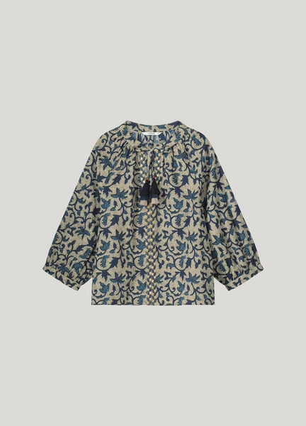 SUMMUM Block Print Blouse, Navy Noir