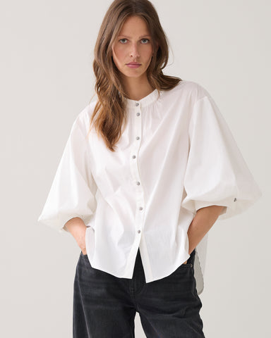 SUMMUM Cotton Stretch Blouse, Off White