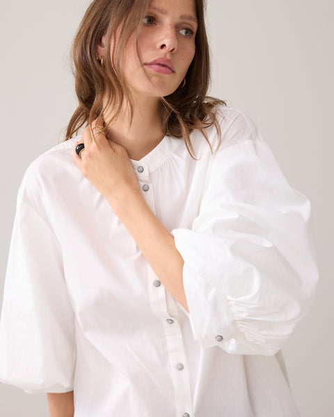 SUMMUM Cotton Stretch Blouse, Off White