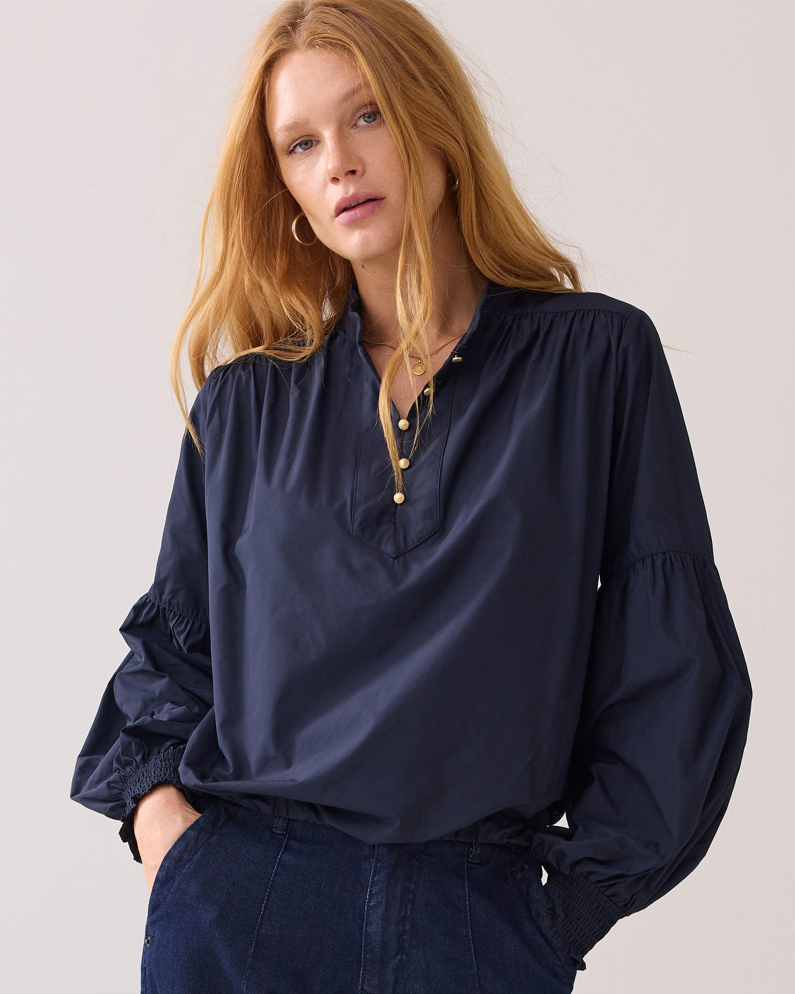 SUMMUM Blouse Taft Light, Midnight Blue