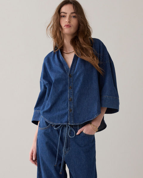 SUMMUM Kimono Blouse, Denim Blue