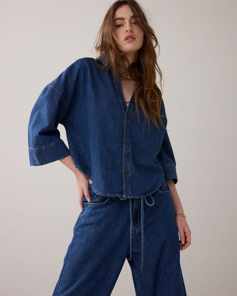 SUMMUM Kimono Blouse, Denim Blue