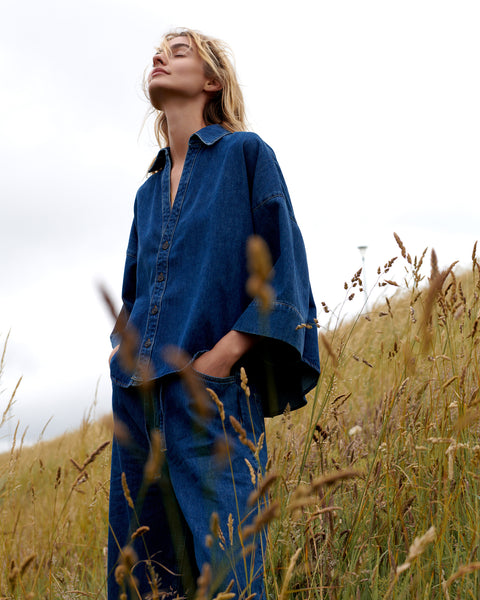 SUMMUM Kimono Blouse, Denim Blue