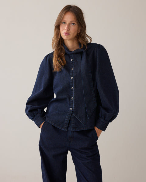 SUMMUM Blouse, Night Blue Denim