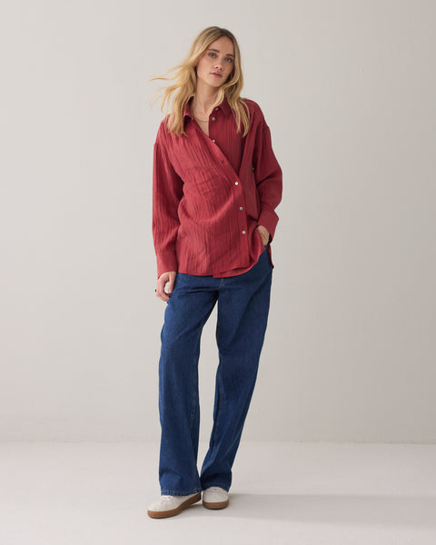 SUMMUM 2-Way Blouse, Brick Red - Flax In Bloom