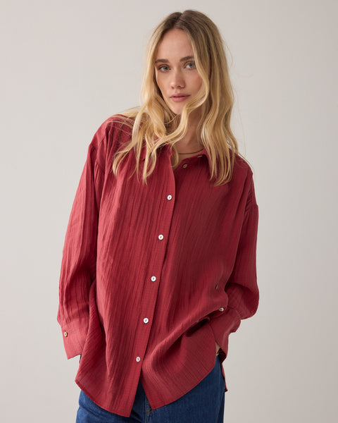 SUMMUM 2-Way Blouse, Brick Red - Flax In Bloom