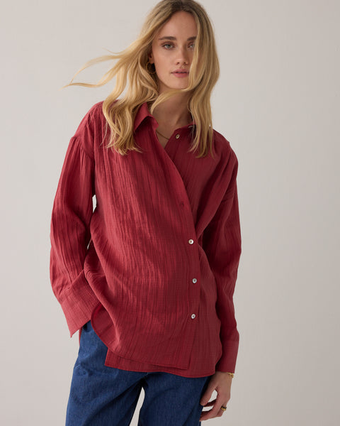 SUMMUM 2-Way Blouse, Brick Red - Flax In Bloom