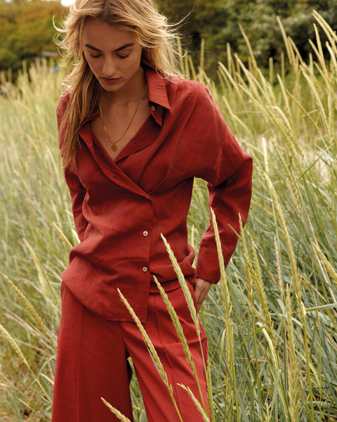SUMMUM 2-Way Blouse, Brick Red - Flax In Bloom