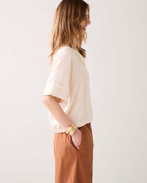 SUMMUM Modal Linen Blend Top, Ivory