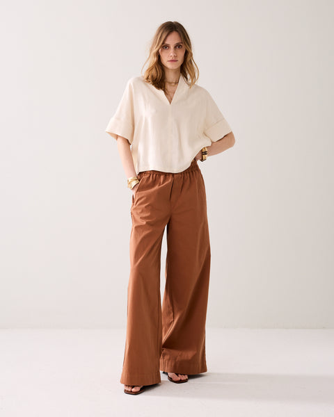 SUMMUM Modal Linen Blend Top, Ivory