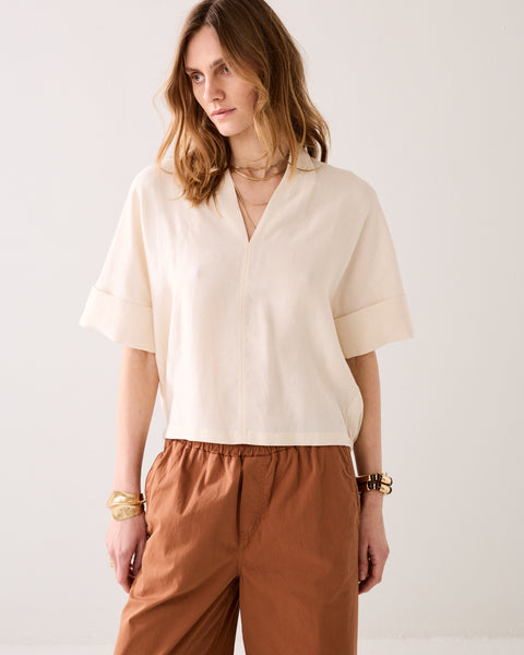 SUMMUM Modal Linen Blend Top, Ivory