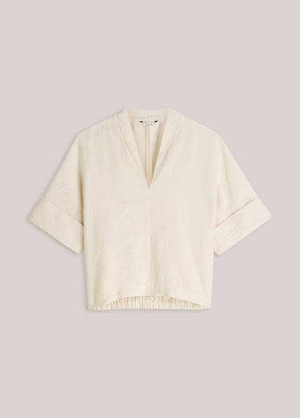SUMMUM Modal Linen Blend Top, Ivory